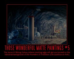 Those Wonderful Matte Paintings #5 --- The Janus VI Mining Colony (Where cracking eggs will get you burned) or the industrial background of the Providers of Triskelion (10,000 quatloos on Kirk).